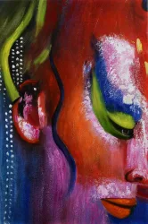 Abstraktes Frauengesicht – handgemaltes Ölbild auf Leinwand, 50 x 75 cm