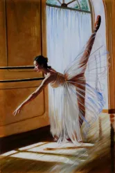 Ballerina am Fenster – handgemaltes Ölbild auf Leinwand, 50 x 75 cm