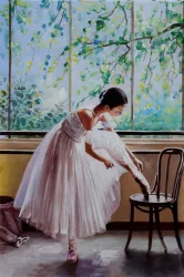 Ballerina mit Stuhl – handgemaltes Ölbild auf Leinwand, 50 x 75 cm