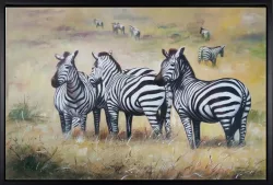 Zebraherde in der Savanne – handgemaltes Ölbild auf Leinwand, 90 x 60 cm