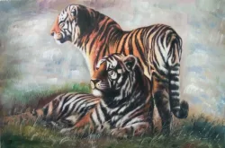 Tigerpaar – handgemaltes Ölbild auf Leinwand, 75 x 50 cm