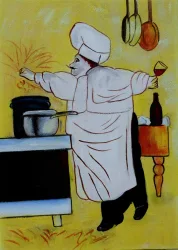 Koch in der Küche – handgemaltes Ölbild auf Leinwand, 50 x 70 cm