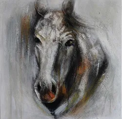 Pferdekopf in Grautönen – handgemaltes Ölbild auf Leinwand, 60 x 60 cm