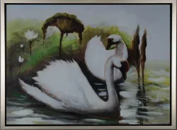 Weisser Schwan – handgemaltes Ölbild auf Leinwand, 70 x 50 cm