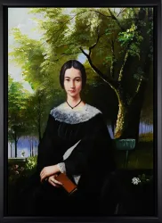 Frau im Garten – handgemaltes Ölbild auf Leinwand, 50 x 70 cm