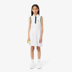 Lacoste Kleid Mädchen - weiß, dunkelgrün
