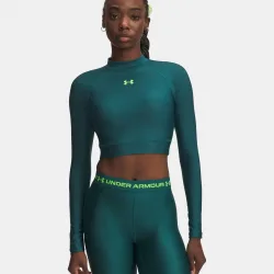 Under Armour HeatGear Crop Mock Longsleeve Damen - grün, grün