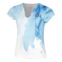 BIDI BADU Watercolour V-Neck T-Shirt Damen-Weiß,Blau