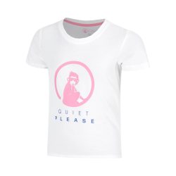 Quiet Please Baseline Logo T - Shirt Mädchen weiß, neonpink