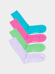 - feingerippte Socken für Damen Ribbed Color Blocking (4er Pack) Einfarbige Socken | einfarbig one color Geschenk Bio-Baumwolle | 36-40 Pink Türkis