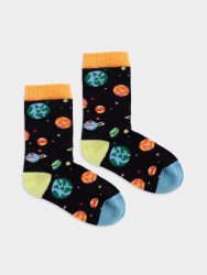 - Kindersocken Lil Outer Space Bunte Lustige Socken | Weltraum Planeten Geschenk Bio-Baumwolle | 0-12M Schwarz