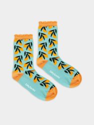 - Premium Damensocken Valencian Branches Bunte Lustige Socken | Geschenk Bio-Baumwolle | 35-38 Blau