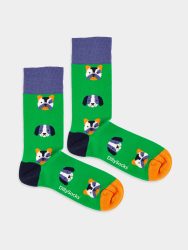 - Damensocken Dog Portraits Bunte Lustige Socken | Chiens Hunde Geschenk Bio-Baumwolle | 36-40 Grün Blau