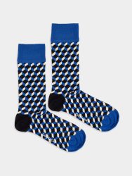 - Damensocken Robotic Dice Bunte Lustige Socken | Rauten Muster Geschenk Bio-Baumwolle | 36-40 Blau Beige