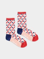 - Damensocken in Rot mit Herz Motiv/Muster