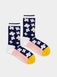 - Damensocken in Blau mit Blumen Motiv/Muster