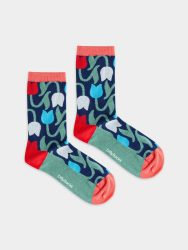 - Damensocken in Blau mit Pflanze Blumen Motiv/Muster
