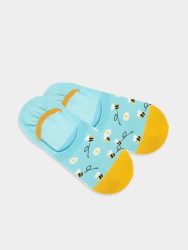 - Füsslinge für Damen Hidden Busy Bees Bunte Lustige Socken | Frühling Biene Geschenk Bio-Baumwolle | 35-38 Blau