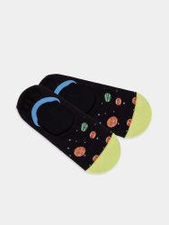- Füsslinge für Damen Hidden Outer Space Bunte Lustige Socken | Weltraum Planeten Geschenk Bio-Baumwolle | 35-38 Schwarz
