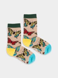 - Kindersocken Lil Butterfly Bloom Bunte Lustige Socken | Schmetterling Tier Geschenk Bio-Baumwolle | 0-12M Mehrfarbig Beige