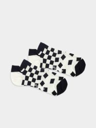 - Sneakersocken für Damen Short Crumbling Chess Bunte Lustige kurze Socken | Geometrisch Formen Geschenk Bio-Baumwolle | 36-40 Schwarz Weiss