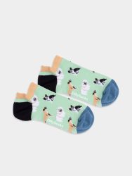 - Sneakersocken für Damen Short Dog Squad Bunte Lustige kurze Socken | Tier Hund Geschenk Bio-Baumwolle | 36-40 Blau Mehrfarbig
