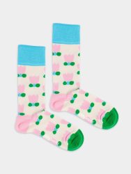 - Damensocken Tiny Tulips Bunte Lustige Socken | Blumen Natur Geschenk Bio-Baumwolle | 36-40 Weiss Pink