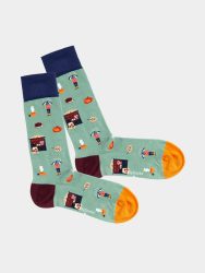 - Socken in Blau mit Igel Tee Regen Kürbis Motiv/Muster