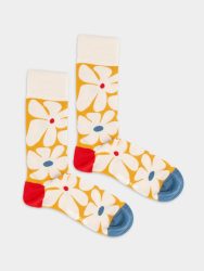 - Damensocken Bold Blooms Bunte Lustige Socken | Blumen Natur Geschenk Bio-Baumwolle | 36-40 Weiss Gelb