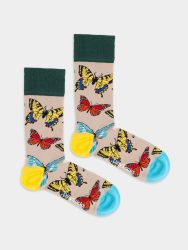 - Damensocken Butterfly Bloom Bunte Lustige Socken | Schmetterling Tier Geschenk Bio-Baumwolle | 36-40 Mehrfarbig Beige