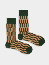 - Damensocken Geo Grove Bunte Lustige Socken | Geometrisch Geschenk Bio-Baumwolle | 36-40 Grün Braun