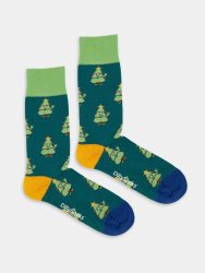 - Damensocken Happy Tree Bunte Lustige Socken | Weihnachtsmann Samichlaus Geschenk Bio-Baumwolle | 36-40 Grün