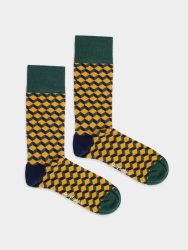 - Damensocken Honey Dice Bunte Lustige Socken | Rauten Muster Geschenk Bio-Baumwolle | 36-40 Gelb Grün