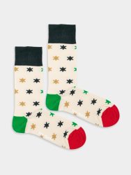 - Damensocken Star Glow Bunte Lustige Socken | Weihnachtsmann Samichlaus Geschenk Bio-Baumwolle | 36-40 Weiss Mehrfarbig