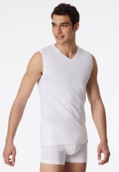 Schiesser Shirt ärmellos mit V-Ausschnitt Weiss - Long Life Cotton für Herren, Größe S, 95 % Baumwolle, 5 % Elasthan
