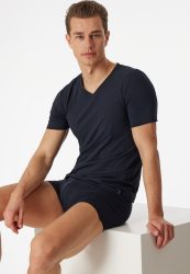 Schiesser T-Shirt V-Ausschnitt Dunkelblau - Long Life Soft für Herren, Größe M, 45 % Baumwolle, 45 % Modal, 10 % Elasthan