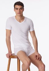 Schiesser T-Shirt V-Ausschnitt Weiss - Long Life Soft für Herren, Größe M, 45 % Baumwolle, 45 % Modal, 10 % Elasthan