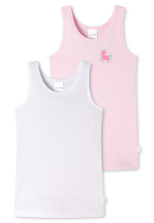 Schiesser Unterhemd Feinripp 2er-Pack Weiss/Rosa gestreift - Feinripp Multipacks für Mädchen, Größe 4Y, 100 % Baumwolle