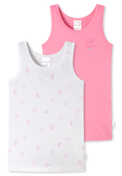 Schiesser Unterhemd Feinripp 2er-Pack Weiss/Pink gemustert - Feinripp Multipacks für Mädchen, Größe 6Y, 100 % Baumwolle