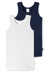 Schiesser Unterhemd 2er-Pack Blau/Weiss - 95/5 für Jungen, Größe 3Y, 95 % Baumwolle, 5 % Elasthan