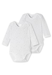 Schiesser Body Feinripp 2er-Pack Weiss/Grau gemustert - Original Classics, Größe 7M, 100 % Baumwolle