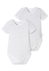 Schiesser Body kurzarm Feinripp 2er-Pack Weiss/Grau gemustert - Original Classics, Größe 9M, 100 % Baumwolle