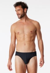 Schiesser Slip Schwarz gestreift - Long Life Soft für Herren, Größe M, 75 % Modal, 15 % Polyester, 10 % Elasthan