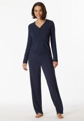 Schiesser Shirt V-Ausschnitt mit Knopfleiste Dunkelblau - Mix+Relax für Damen, Größe 3XL, 95 % Modal, 5 % Elasthan