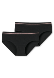Schiesser Slip Doppelripp 2er-Pack Schwarz - Long Life Rib für Mädchen, Größe S, 93 % Baumwolle, 6 % Elasthan, 1 % Metall