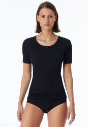 Schiesser T-Shirt Doppelripp Schwarz - Revival Greta für Damen, Größe L, 100 % Baumwolle