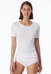 Schiesser T-Shirt Doppelripp Weiss - Revival Greta für Damen, Größe M, 100 % Baumwolle