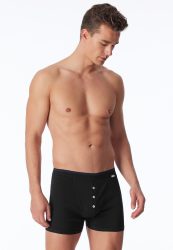 Schiesser Enge Boxershorts Feinripp mit Knopfleiste Schwarz - Revival Friedrich für Herren, Größe L, 100 % Baumwolle