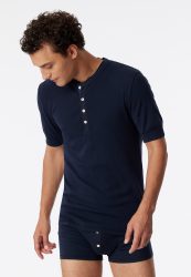 Schiesser Henley T-Shirt Dunkelblau - Revival Karl-Heinz für Herren, Größe L, 100 % Baumwolle