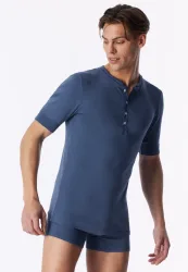 Schiesser Henley T-Shirt Blau - Revival Karl-Heinz für Herren, Größe S, 100 % Baumwolle